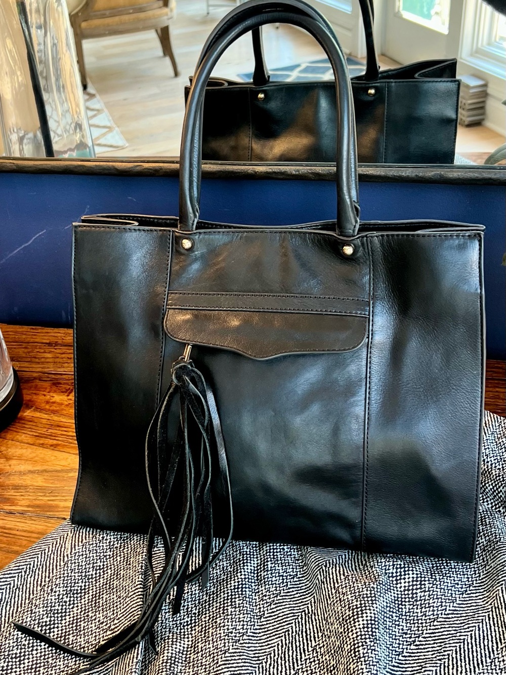 Rebecca Minkoff Black Leather Tote with Tassel Detail